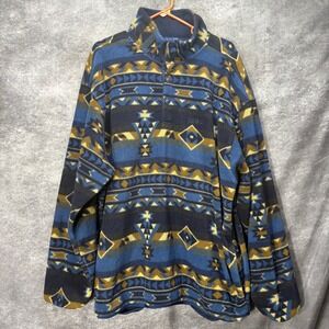VTG 90s Izod Aztec Southwestern Fleece Pullover Jacket Mens XL Blue Brown Tribal